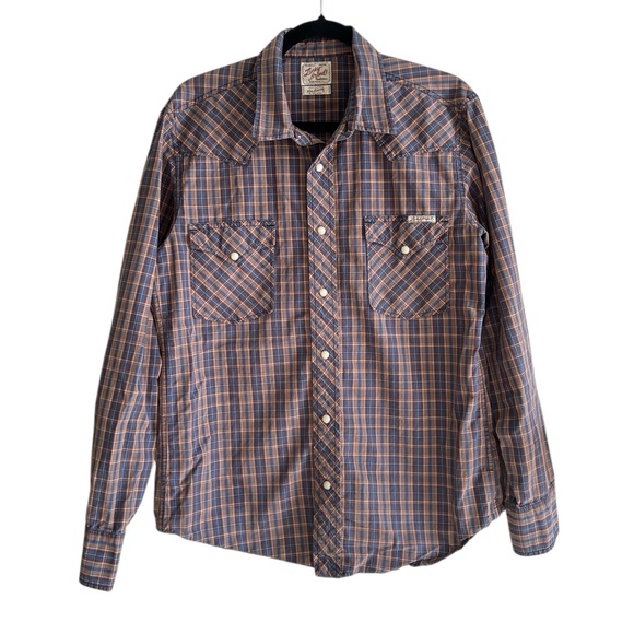 Vintage Lucky Brand Western Pearl Snap Plaid Shirt - Picture 2 of 4